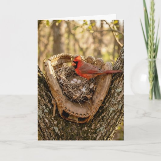 Father's Day Cardinal Nest in a Baseball Glove Kaart (Voorkant)