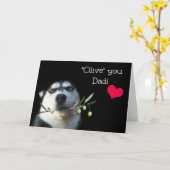 Fathers Day Cute en Funny Siberian Husky Card Kaart (Gele Bloem)