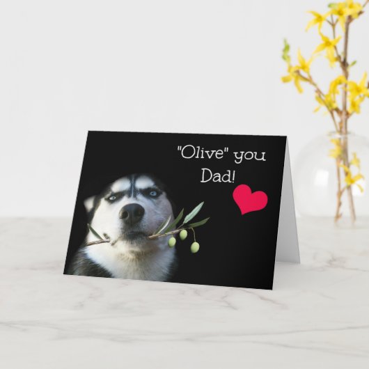 Fathers Day Cute en Funny Siberian Husky Card Kaart (Gele Bloem)