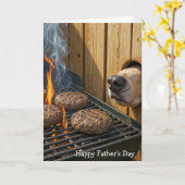 Father's Day Dog Sniffing Hamburgers On a Grill Kaart (Gele Bloem)