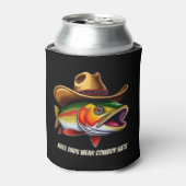 Fathers Day Funny Fish Dragen van een Cowboy Pet Blikjeskoeler (Blikje Voorkant)