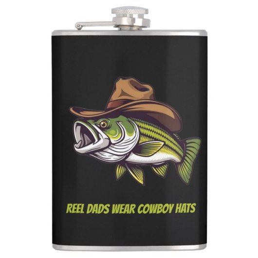 Fathers Day Funny Fish Dragen van een Cowboy Pet Heupfles (Voorkant)