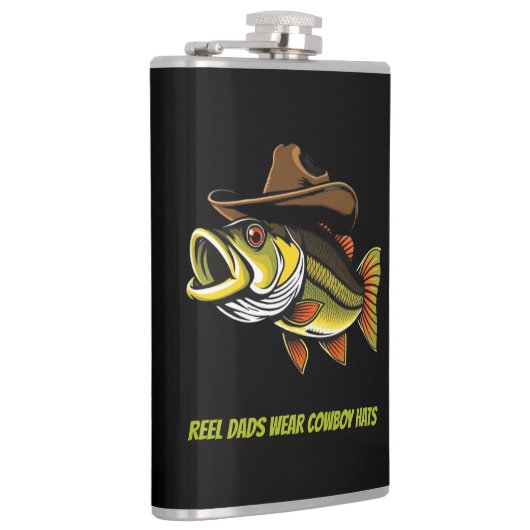 Fathers Day Funny Fish Dragen van een Cowboy Pet Heupfles (Rechts)