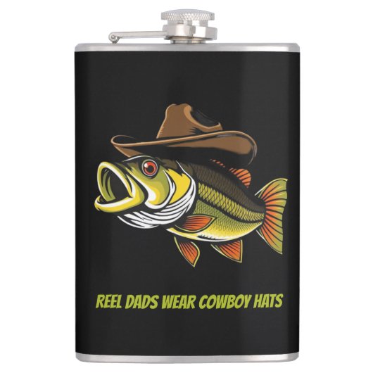 Fathers Day Funny Fish Dragen van een Cowboy Pet Heupfles (Voorkant)