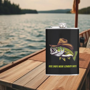 Fathers Day Funny Fish Dragen van een Cowboy Pet Heupfles
