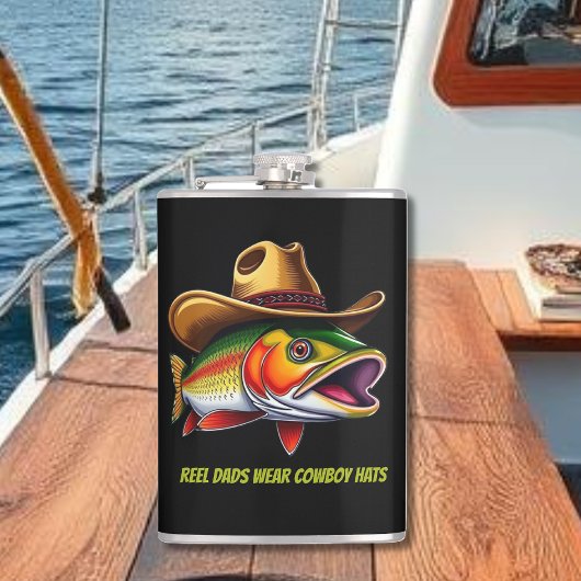 Fathers Day Funny Fish Dragen van een Cowboy Pet Heupfles