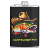 Fathers Day Funny Fish Dragen van een Cowboy Pet Heupfles (Voorkant)