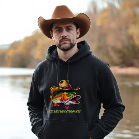 Fathers Day Funny Fish Dragen van een Cowboy Pet Hoodie
