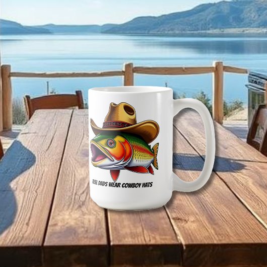 Fathers Day Funny Fish Dragen van een Cowboy Pet Koffiemok