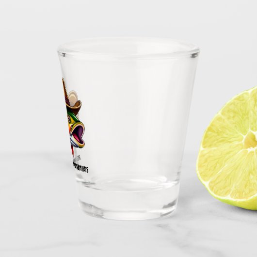 Fathers Day Funny Fish Dragen van een Cowboy Pet Shot Glas (Rechts)