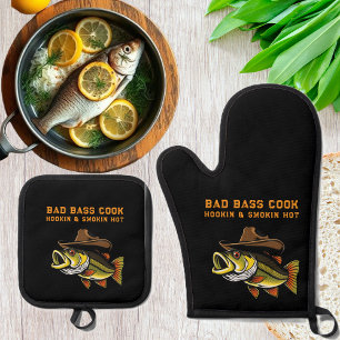 Fathers Day Funny Fish met een Cowboy-Pet Ovenwant & Pannenlap Set