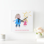 Fathers Day Gift, je kinderen tekenen op een Vierkante Klok (Huis)