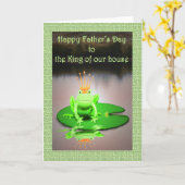 Father's Day, green frog, king of our house, humor Kaart (Gele Bloem)