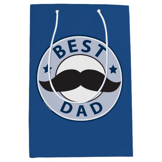 Fathers Day Mustache Best Dad Medium Cadeauzakje (Voorkant)