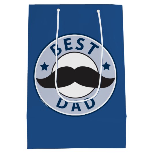 Fathers Day Mustache Best Dad Medium Cadeauzakje (Achterkant)