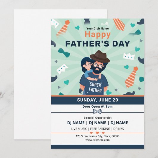 Father's Day Party Flyer Template Kaart (Voorkant / Achterkant)
