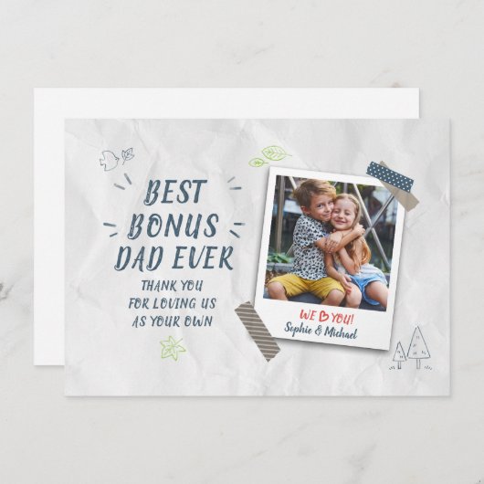 Fathers Day Stepdad Best Bonus Pap Aangepaste foto Notitiekaartje (Voorkant / Achterkant)