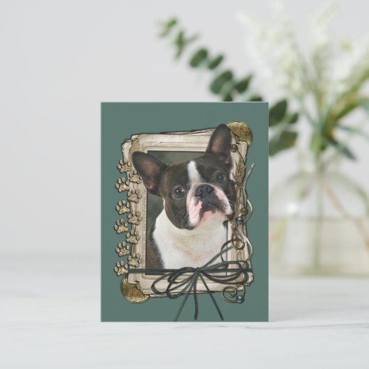 Fathers Day - Stone Paws - Boston Terrier Briefkaart (Staand voorkant)
