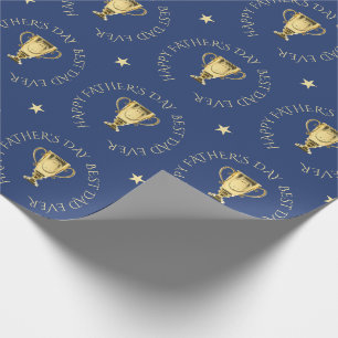 Fathers Day Trophy aangepaste text navy Cadeaupapier
