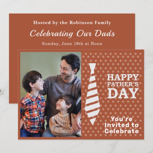 Fathers Day White Stropdas Light Brown Stippen Fot Kaart (Voorkant / Achterkant)