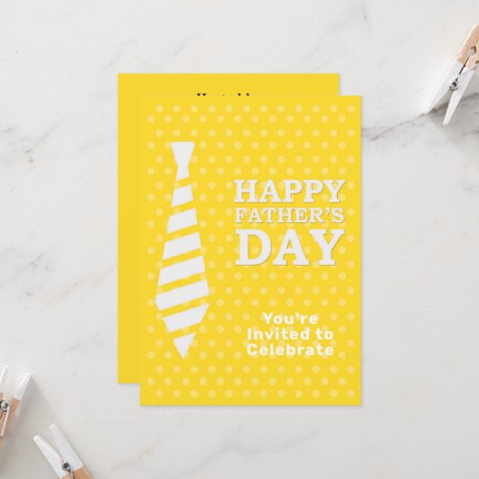 Fathers Day White Stropdas Yellow Stip Dinner Part Kaart (Voorkant / Achterkant in situ)