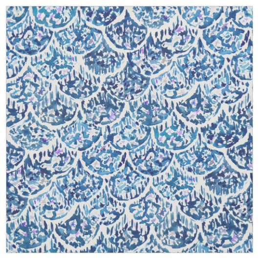 FATHOMS DEEP Indigo Waterverf Visschaal Stof (Swatch)