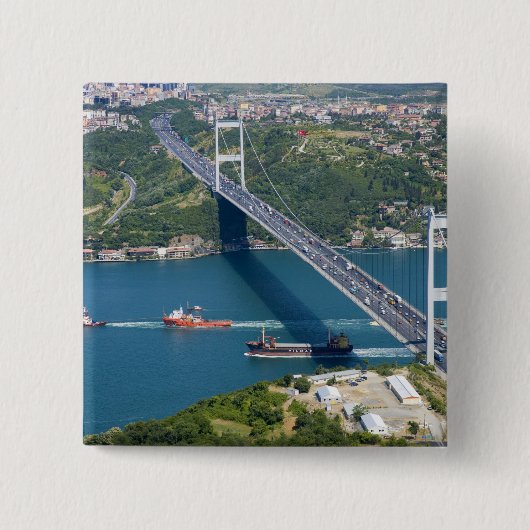 Fatih Sultan Mehmet Bridge over de Bosphorus, Vierkante Button 5,1 Cm (Voorkant)