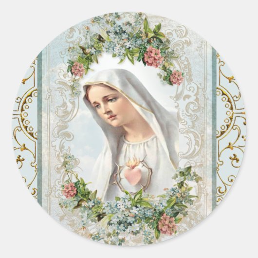 Fatima Blessed Mary katholieke Floral Ronde Sticker (Voorkant)
