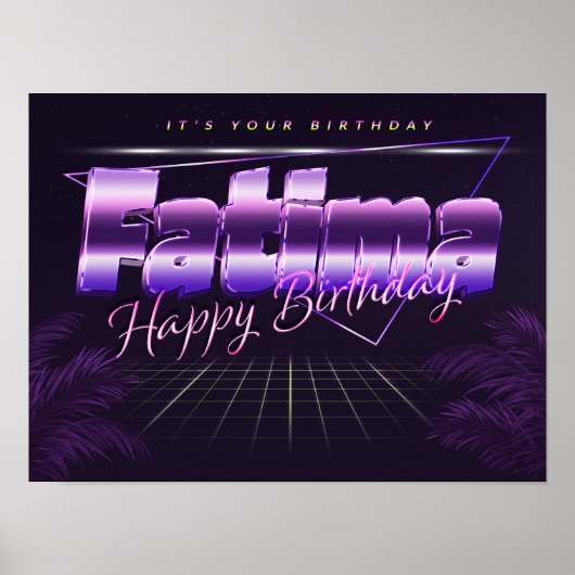 Fatima Name Vorname lila retro Poster Geburtstag (Voorkant)