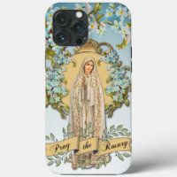 Fatima Virgin Mary Blue Floral Religious