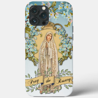 Fatima Virgin Mary Blue Floral Religious Case-Mate iPhone Case