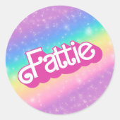 Fattie Plus Maat Regenboog Retro 90's Nostalgie Ro Ronde Sticker (Voorkant)