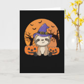 Fault Witch Pumpkin Sloths Happy Halloween Kaart (Gele Bloem)