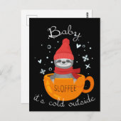 Faultier (Sloffee) badet in Kaffee im Winter Briefkaart (Voorkant / Achterkant)