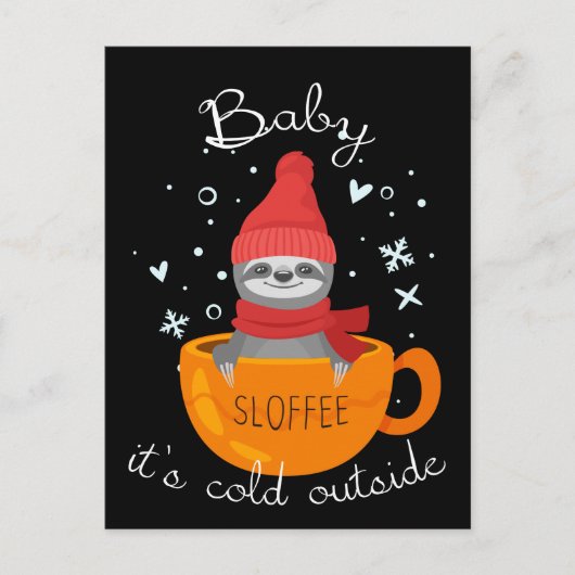 Faultier (Sloffee) badet in Kaffee im Winter Briefkaart (Voorkant)