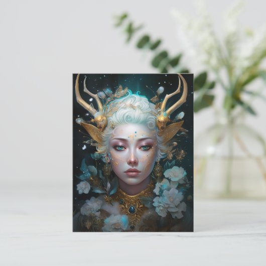 Faun Elf Vrouw Fantasy Kunst Briefkaart (Staand voorkant)