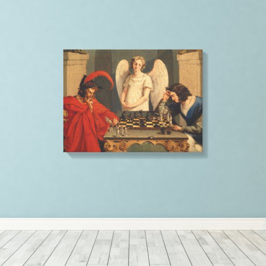 Faust en Mephistopheles die kaas afspelen Canvas Afdruk (Insitu (Houten vloer))