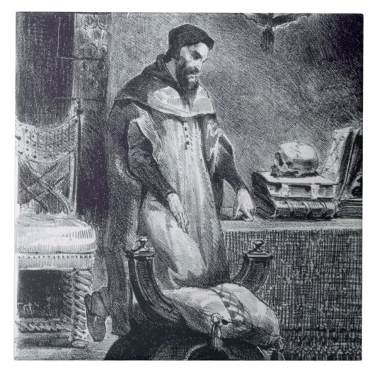 Faust in zijn studie, van Goethe's Faust, 1828. Tegeltje (Voorkant)