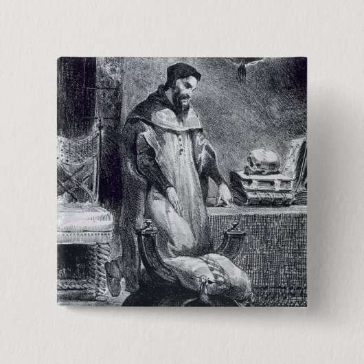 Faust in zijn studie, van Goethe's Faust, 1828. Vierkante Button 5,1 Cm (Voorkant)