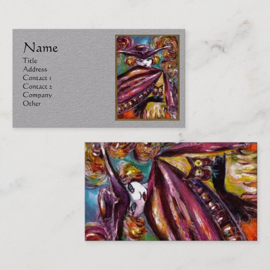 FAUST/mysterieus masker met Paars grijs kieuwpapie Visitekaartje (Voorkant / Achterkant)