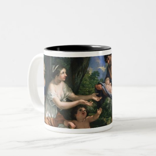 Faustulus verroeit Romulus en Remus Tweekleurige Koffiemok (Voorkant links)