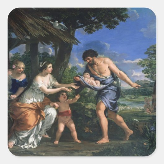 Faustulus verroeit Romulus en Remus Vierkante Sticker (Voorkant)