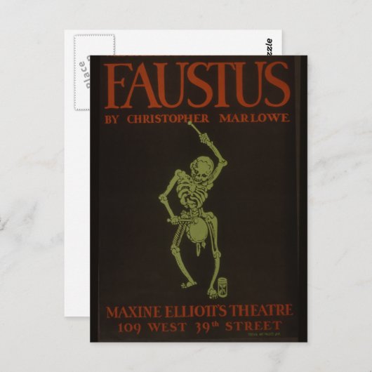 Faustus Poster  Retro Skeleton Briefkaart (Voorkant / Achterkant)