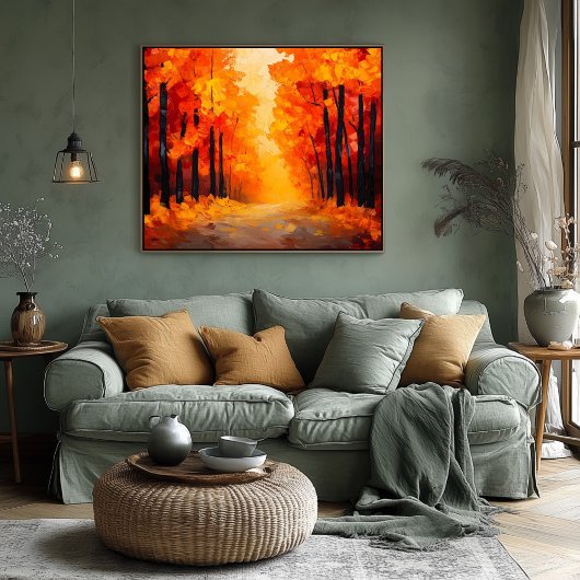 Fauvistisch herfst bos pad canvas – herfstlandscha poster