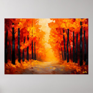 Fauvistisch herfstbos pad canvas – herfstlandschap poster