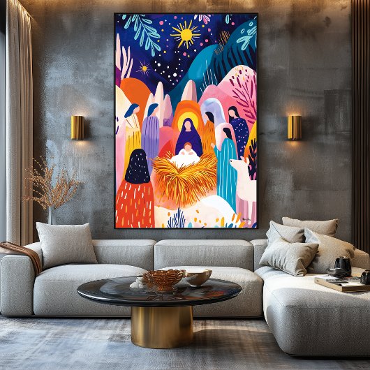 Fauvistisch visioen van de aanbiddingsherders canvas afdruk