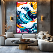 Fauvistisch visioen van de Grote Golf van Kanagawa Canvas Afdruk