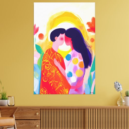 Fauvistisch visioen van de kus canvas afdruk (Insitu (Woonkamer))