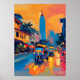 Fauvistische Bangkok Tuk Tuk-straat Poster