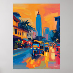 Fauvistische Bangkok Tuk Tuk-straat Poster